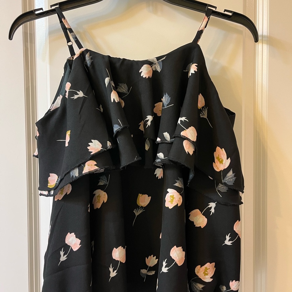 Floral Black Top with cut-out shoulders